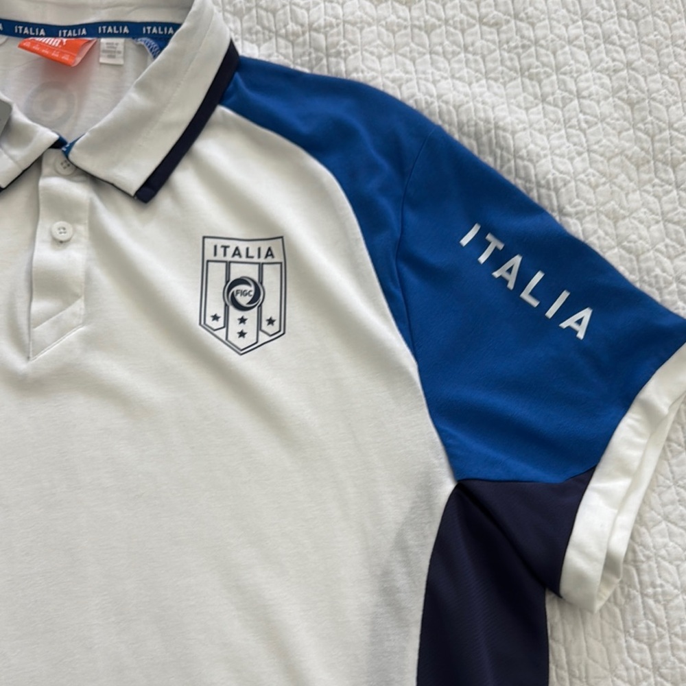 New Puma White and Blue Polo Shirt with Classic Collar - Picture 2 of 6